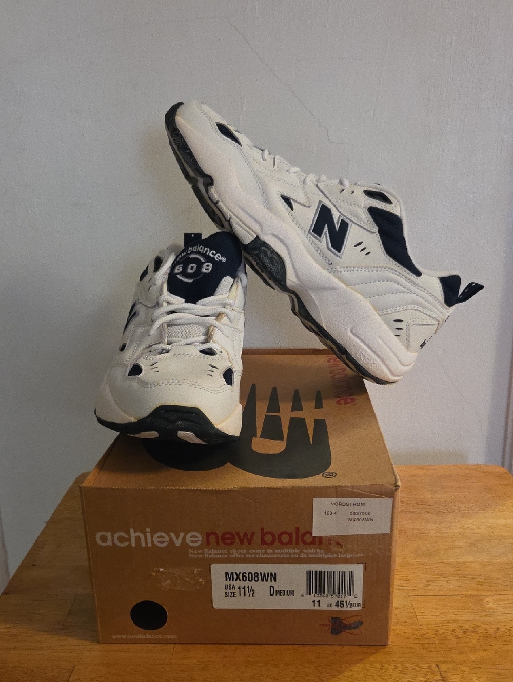 New Balance Men's White and Navy Athletic Sneakers